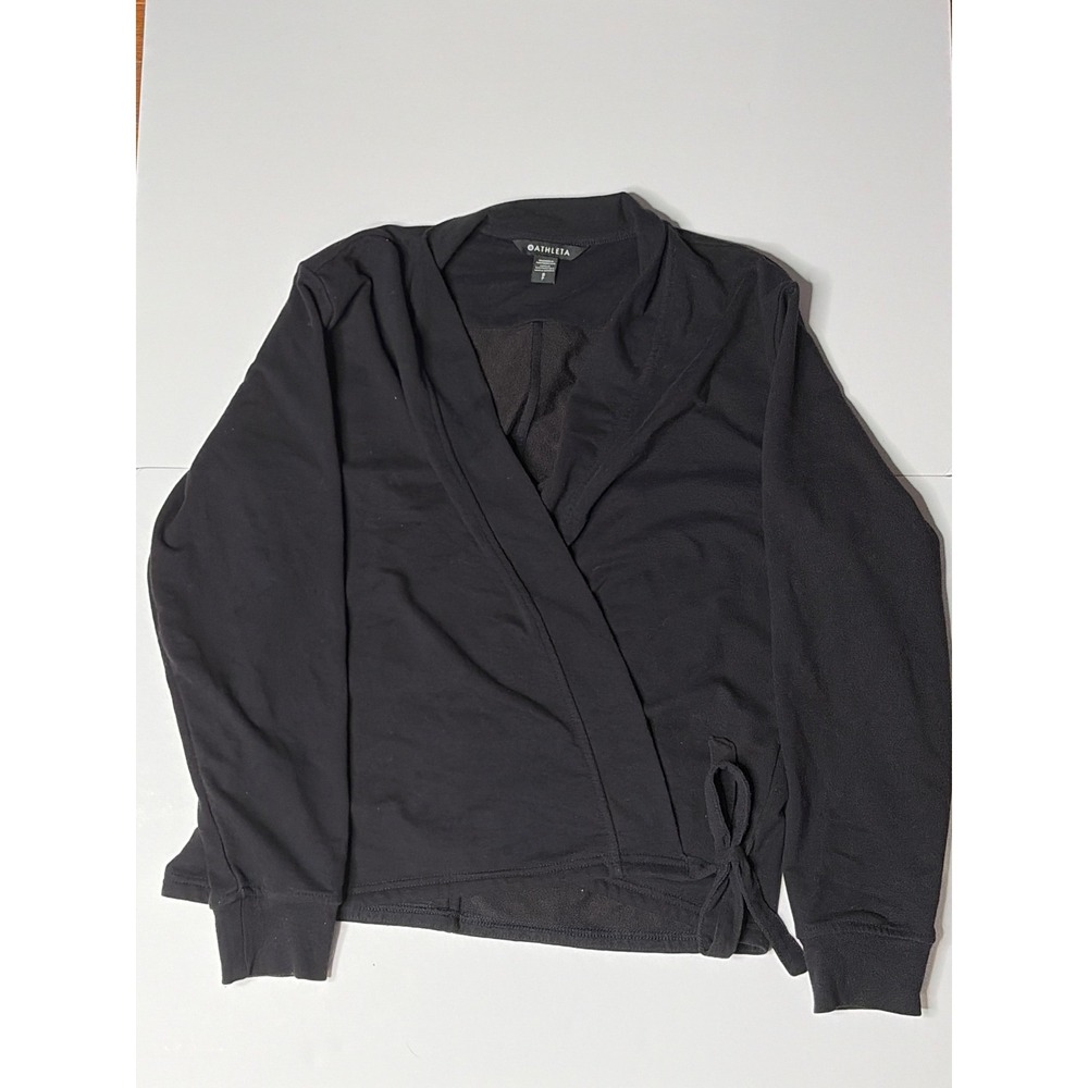 Athleta Womens Black Side Tie Wrap Sweatshirt French Terry Long Sleeve Top S P